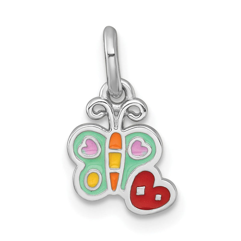 Sterlingsilber Rhodiniert Emaille Schmetterling Herz Kinder Anhänger