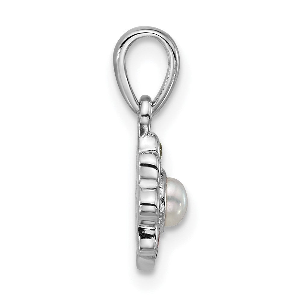 Sterlingsilber Rhodiniert Kinder Zirkonia und Fwc Perle Anhänger