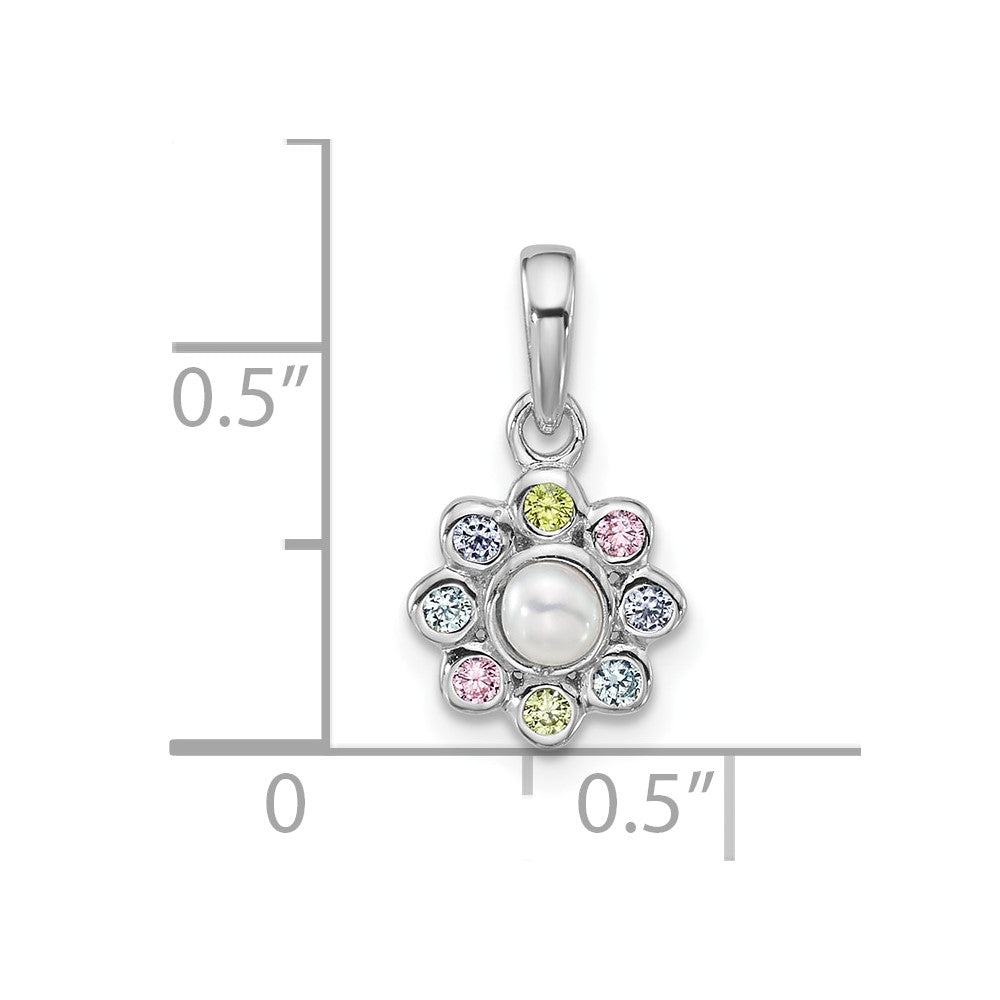 Sterlingsilber Rhodiniert Kinder Zirkonia und Fwc Perle Anhänger