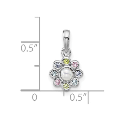Sterlingsilber Rhodiniert Kinder Zirkonia und Fwc Perle Anhänger