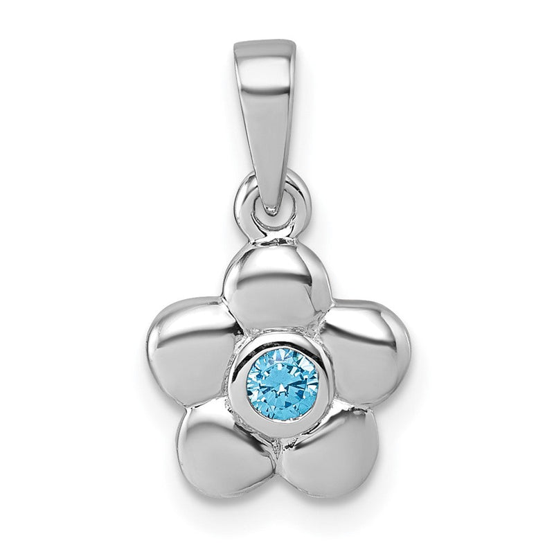 Sterlingsilber Rhodiniert-pl Kinder Poliert Blau Zirkonia Blume Anhänger