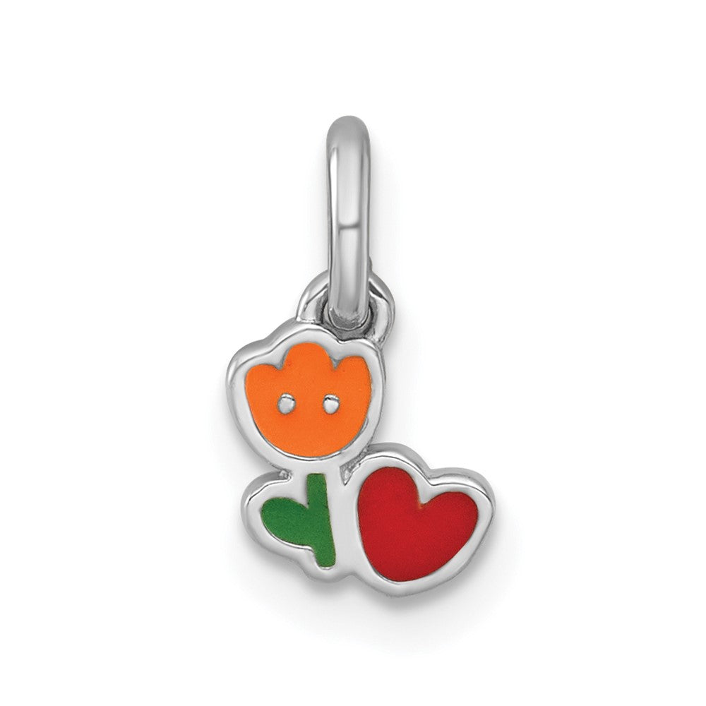 Sterlingsilber Rhodiniert Emaille Blume Herz Kinder Anhänger