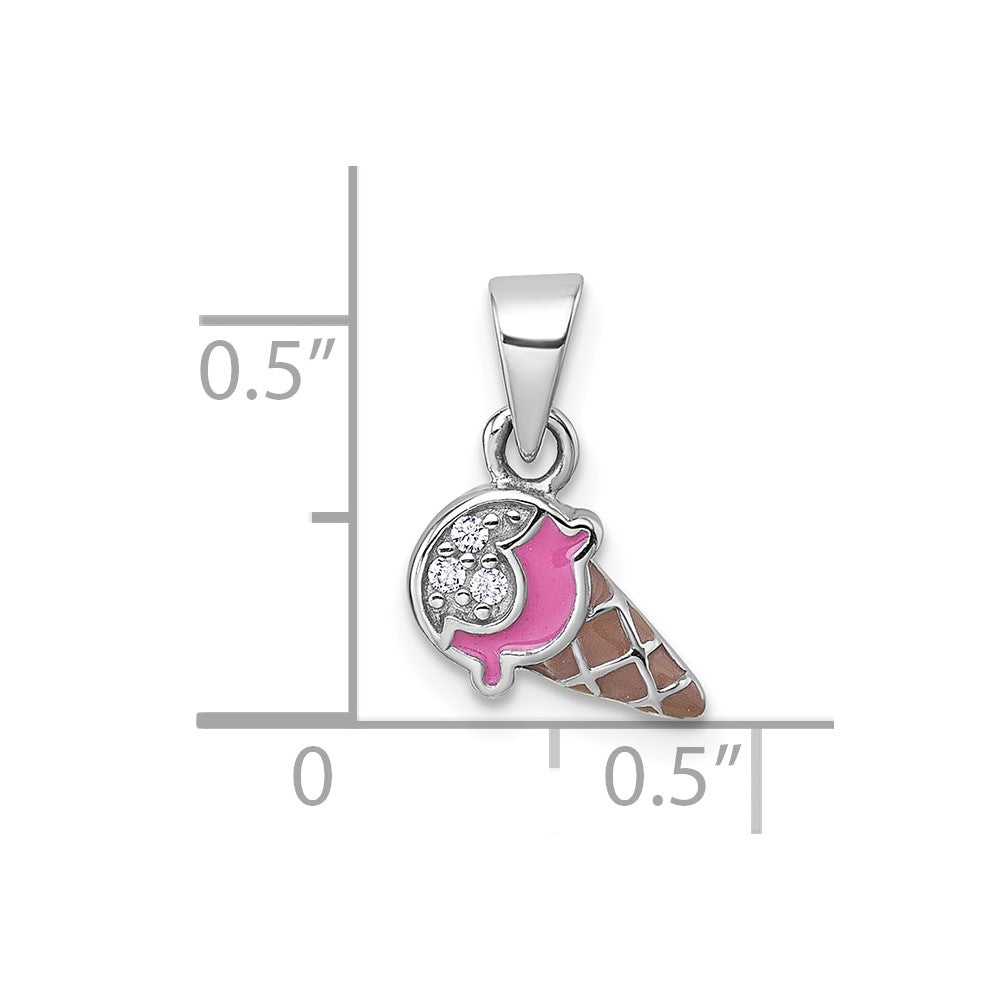 Sterlingsilber Rhodiniert Kinder Emaille Zirkonia Eis Cream Anhänger