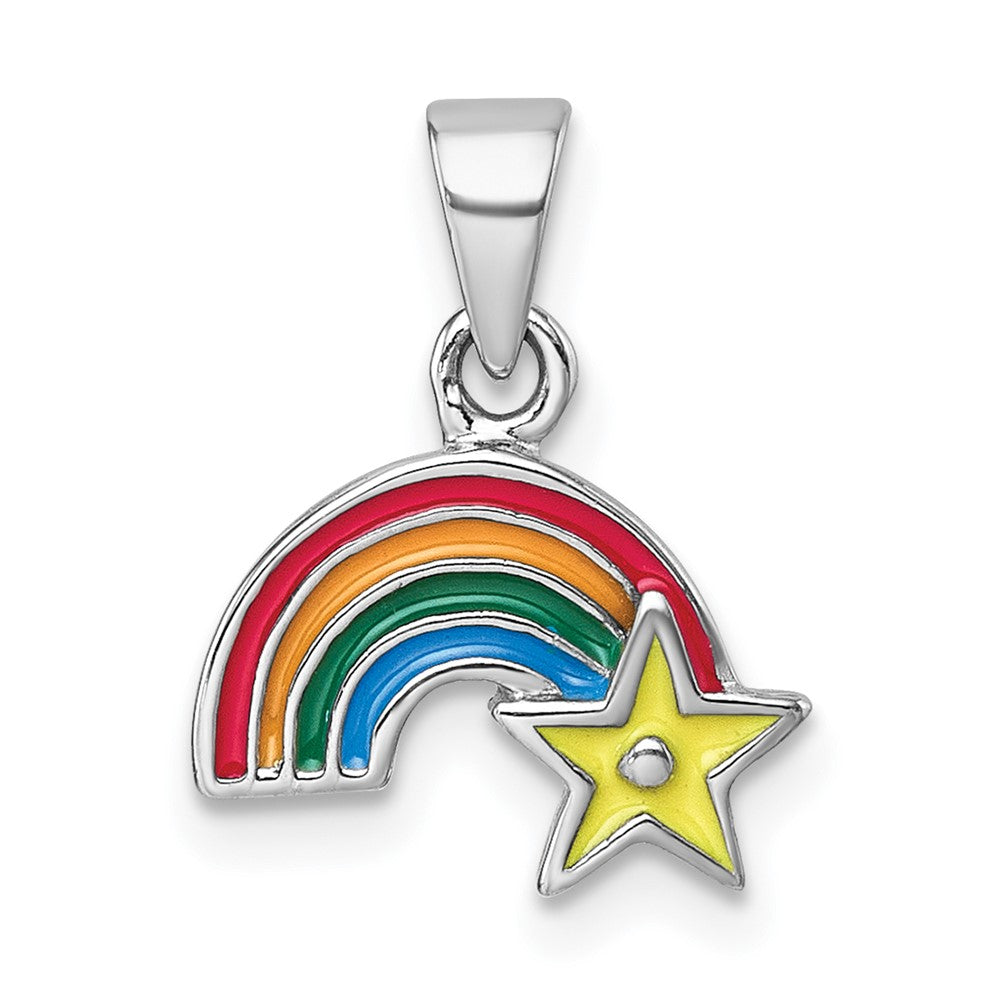 Sterlingsilber Rhodiniert Kinder Emaille Regenbogen Stern Anhänger