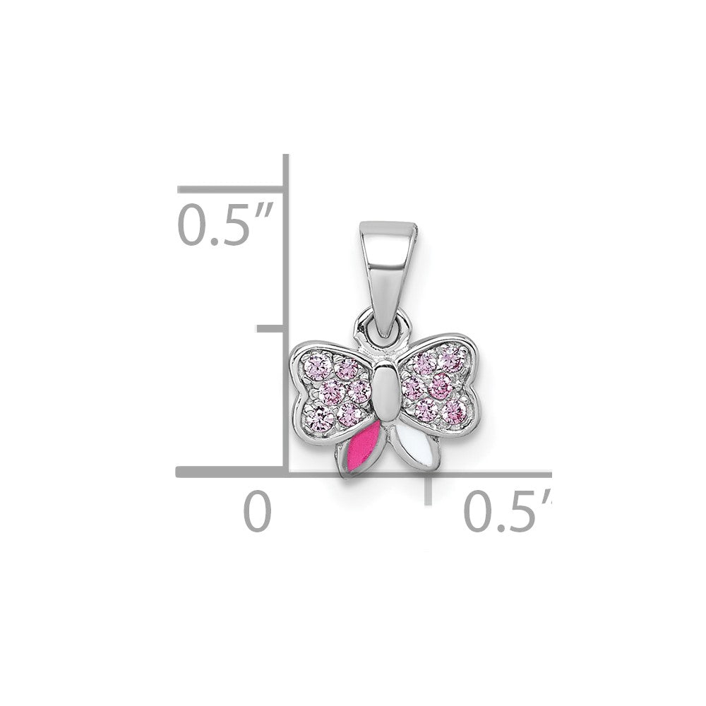 Sterlingsilber Rhodiniert Kinder Zirkonia Emaille Schleife Anhänger