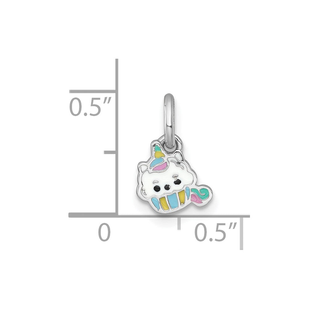 Sterlingsilber Rhodiniert Emaille Einhorn Cupcake Kinder Anhänger