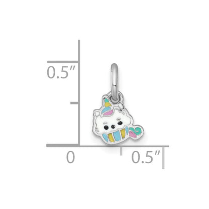 Sterlingsilber Rhodiniert Emaille Einhorn Cupcake Kinder Anhänger