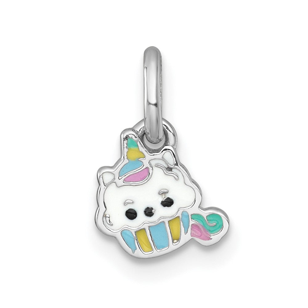 Sterlingsilber Rhodiniert Emaille Einhorn Cupcake Kinder Anhänger