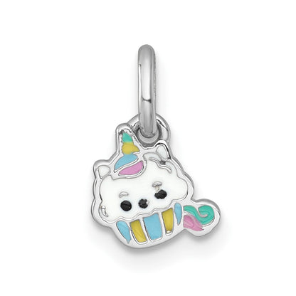Sterlingsilber Rhodiniert Emaille Einhorn Cupcake Kinder Anhänger