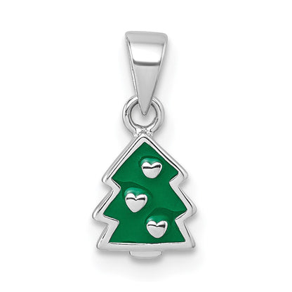 Sterlingsilber Rhodiniert Kinder Emaille Weihnachten Baum Anhänger