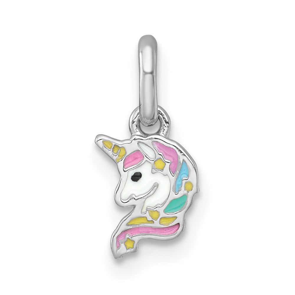 Sterlingsilber Rhodiniert Emaille Einhorn Kopf Kinder Anhänger