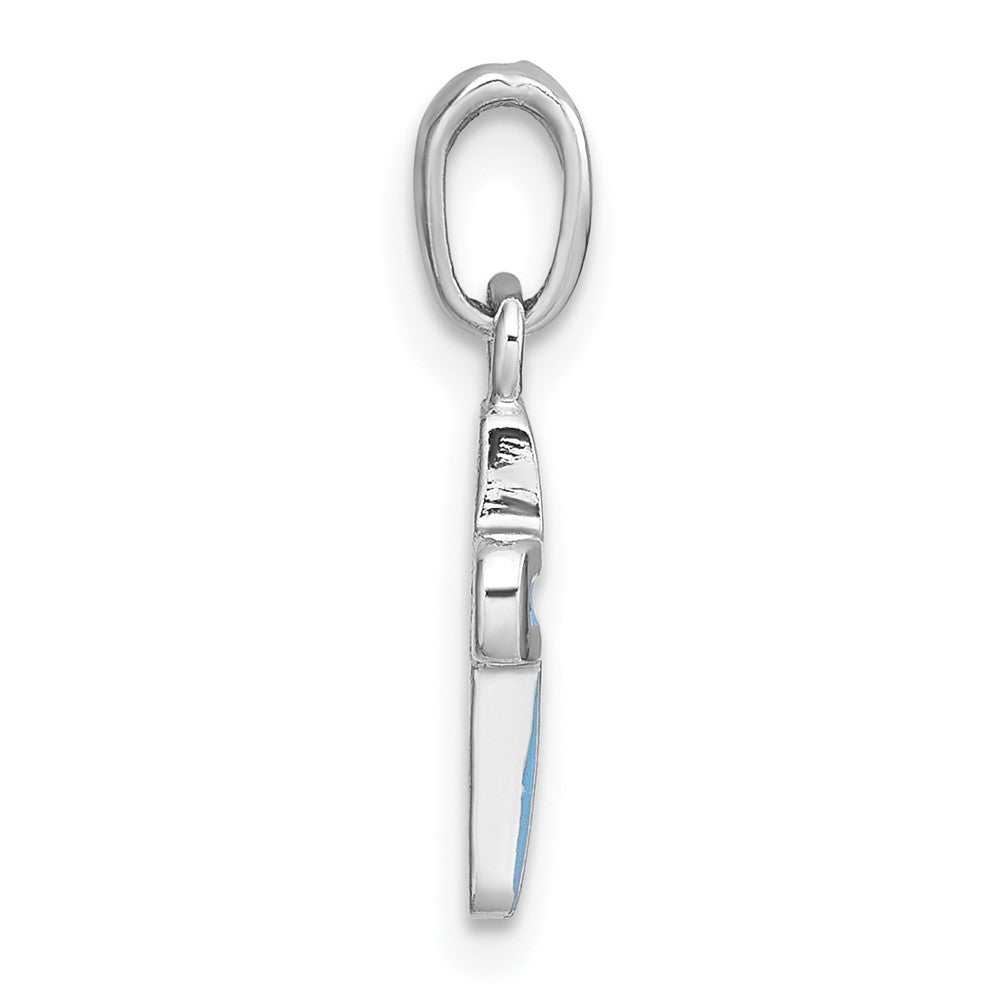 Sterlingsilber Rhodiniert Kinder Emaille Blau Kreuz Anhänger