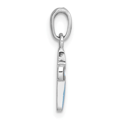 Sterlingsilber Rhodiniert Kinder Emaille Blau Kreuz Anhänger