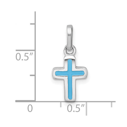Sterlingsilber Rhodiniert Kinder Emaille Blau Kreuz Anhänger
