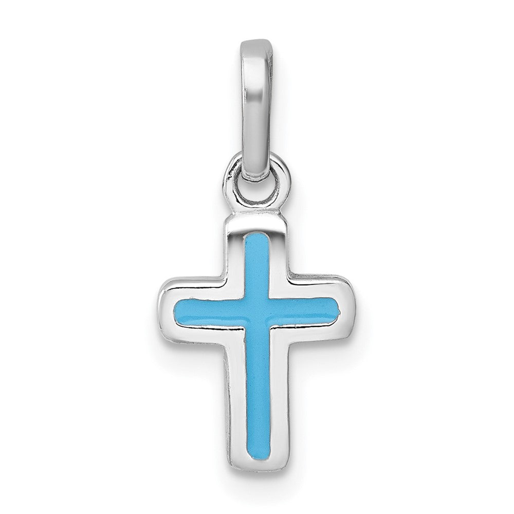 Sterlingsilber Rhodiniert Kinder Emaille Blau Kreuz Anhänger