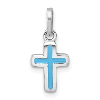 Sterlingsilber Rhodiniert Kinder Emaille Blau Kreuz Anhänger