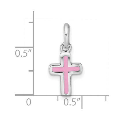Sterlingsilber Rhodiniert Kinder Emaille Rosa Kreuz Anhänger