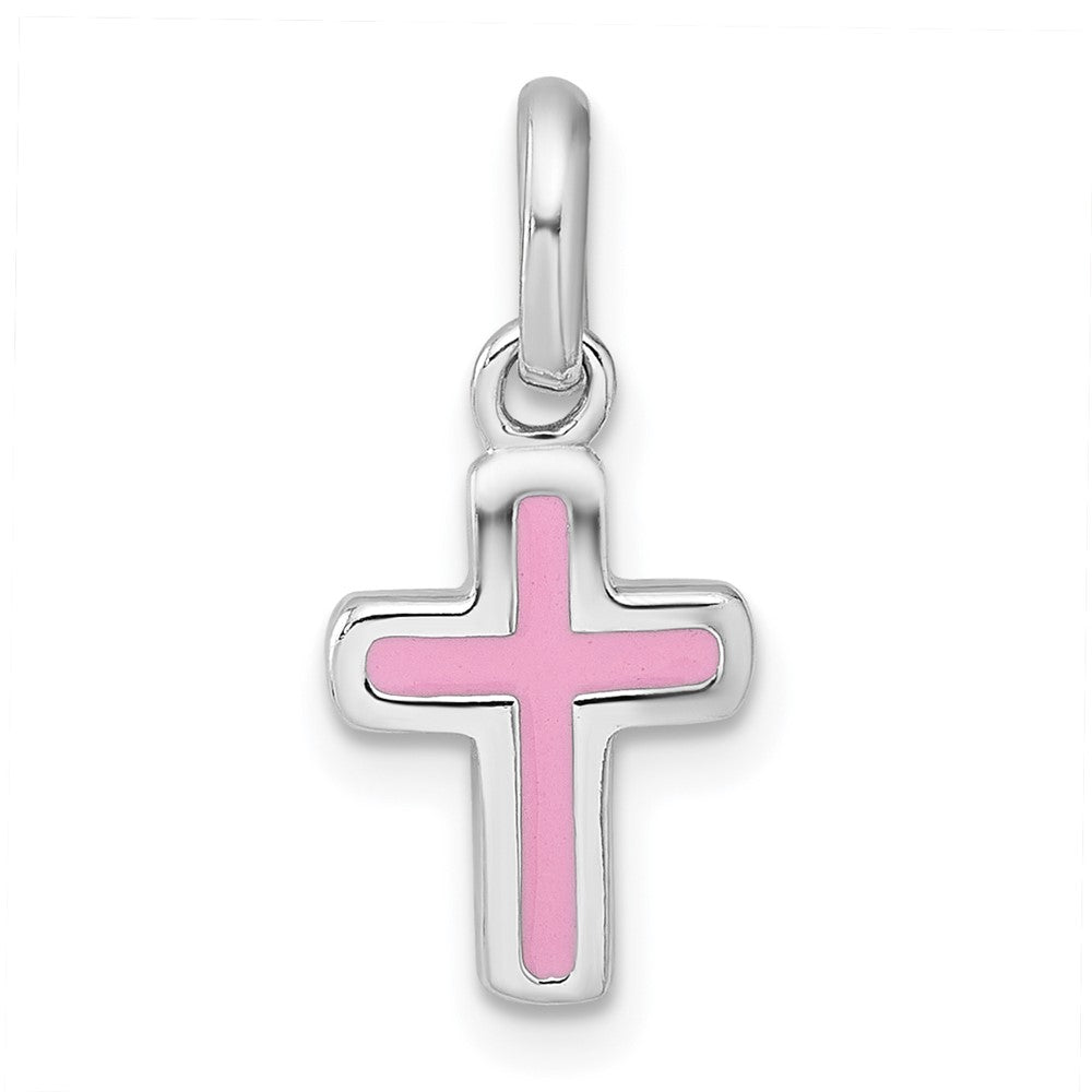 Sterlingsilber Rhodiniert Kinder Emaille Rosa Kreuz Anhänger