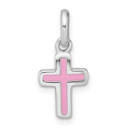 Sterlingsilber Rhodiniert Kinder Emaille Rosa Kreuz Anhänger