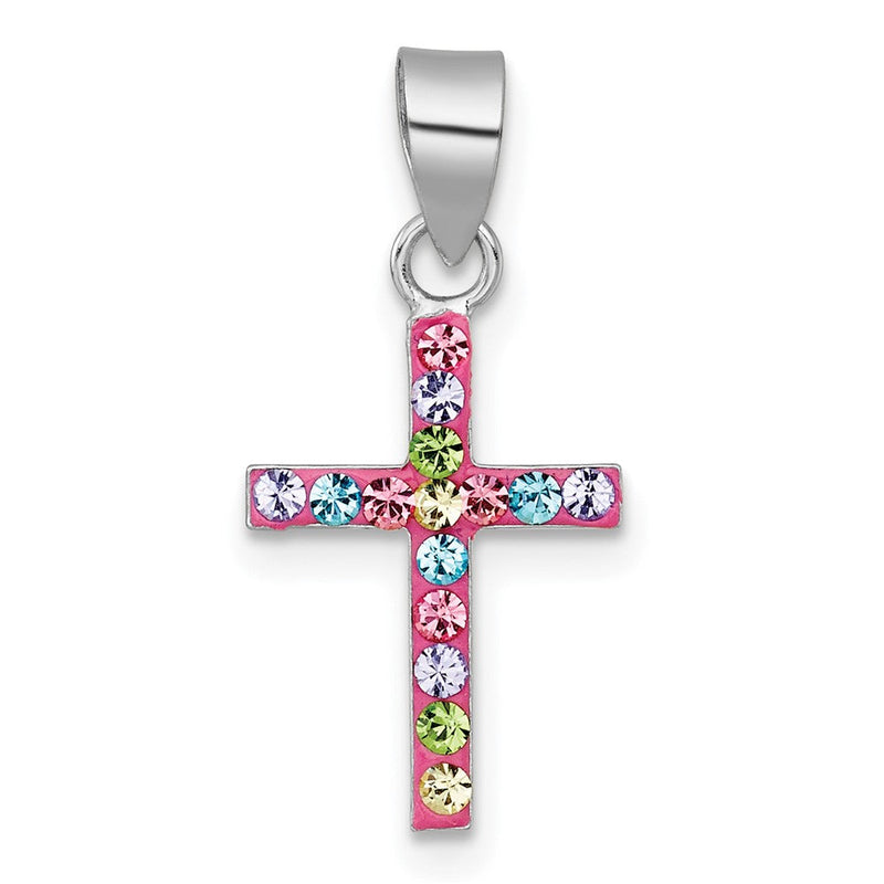 Sterlingsilber Rhodiniert-pl Rosa Mehrfarbig Kristall Kinder Kreuz Anhänger
