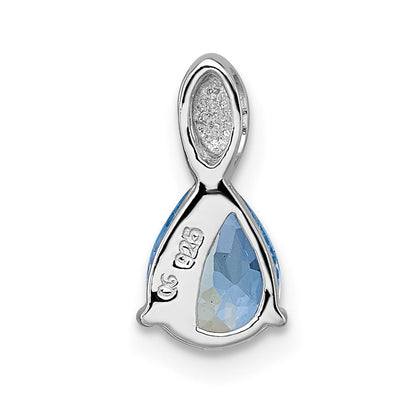 Sterlingsilber Rhodiniert Poliert Blautopas Tropfen Kette Anhänger