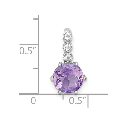 Sterlingsilber Rhodiniert Poliert Amethyst und Weiß Topas Kette Anhänger