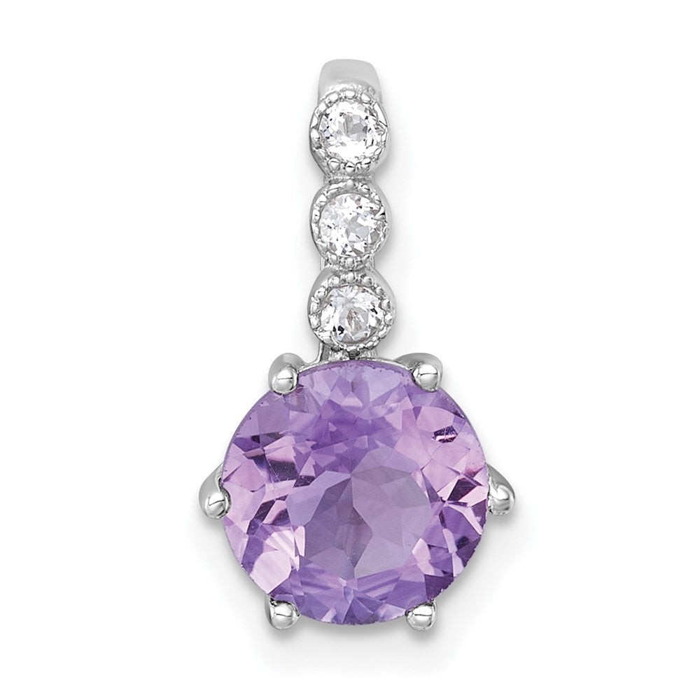 Sterlingsilber Rhodiniert Poliert Amethyst und Weiß Topas Kette Anhänger