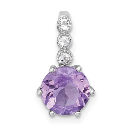 Sterlingsilber Rhodiniert Poliert Amethyst und Weiß Topas Kette Anhänger