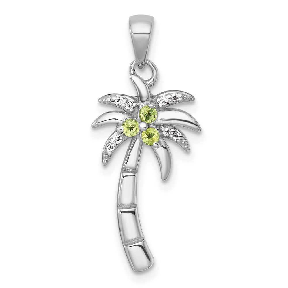 Sterlingsilber Rhodiniert Gerillt Peridot/white Topas Palme Baum Anhänger