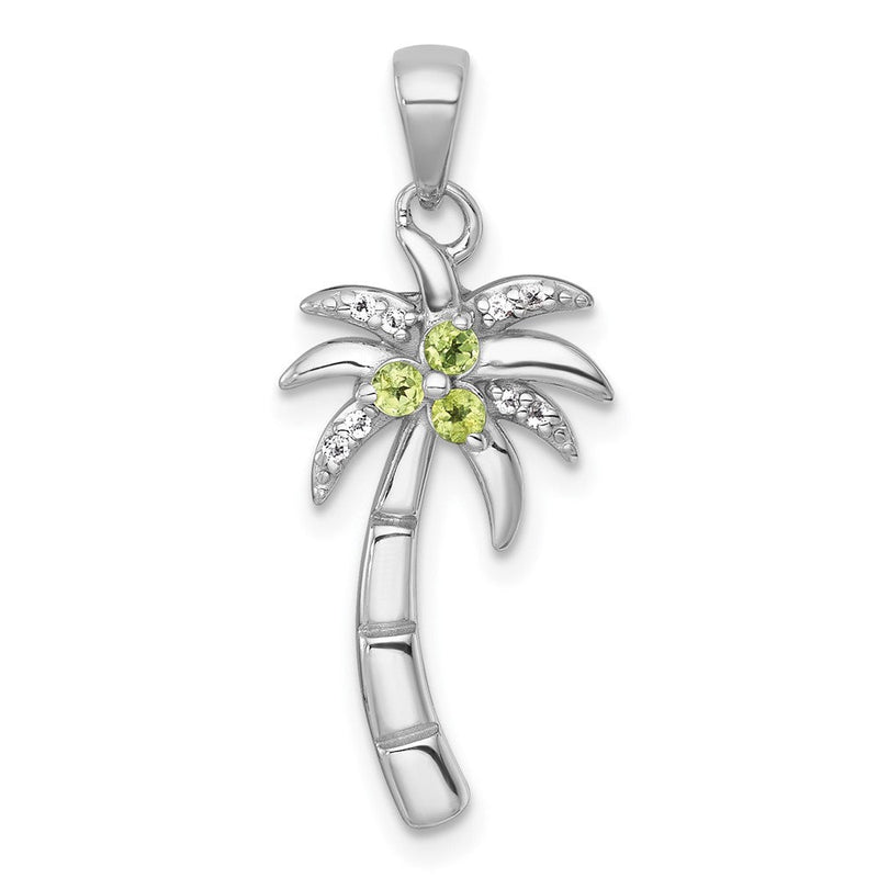 Sterlingsilber Rhodiniert Gerillt Peridot/white Topas Palme Baum Anhänger