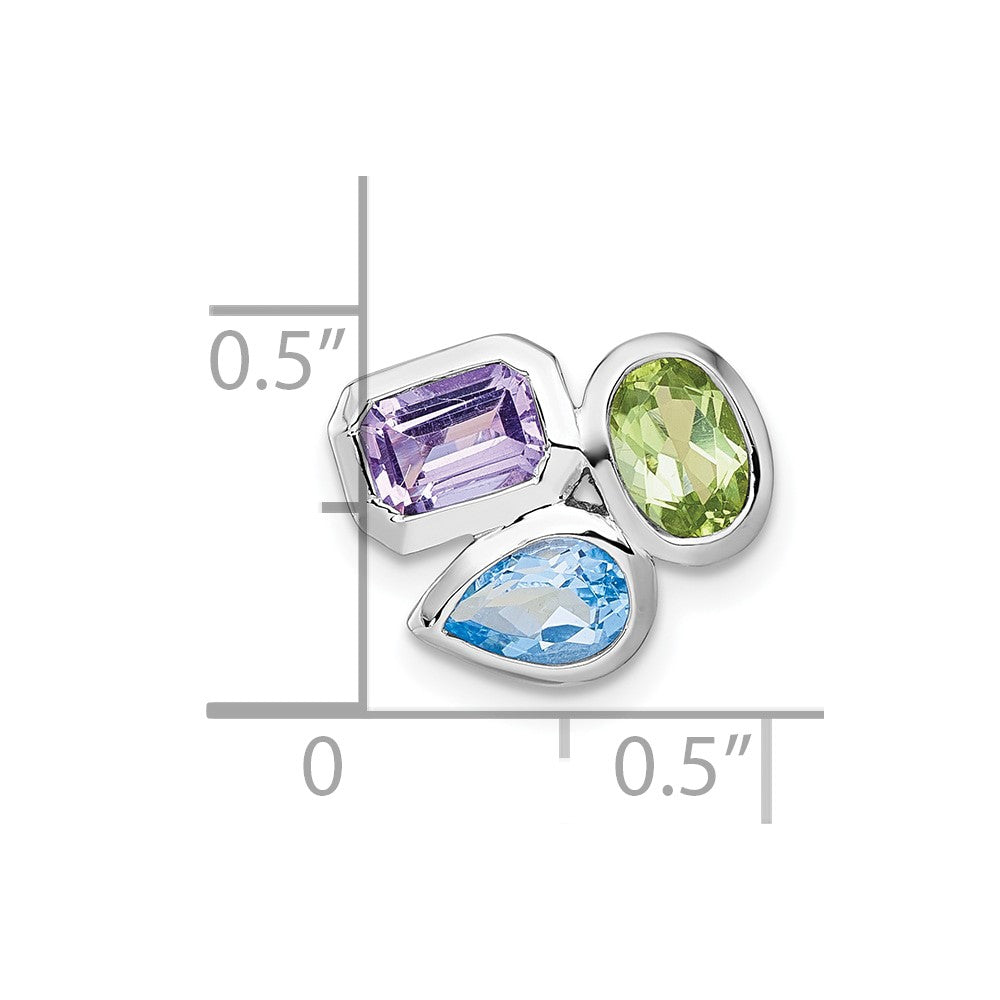 Sterlingsilber Rhodiniert Poliert Blautopas /peridot/amethyst Kette Anhänger