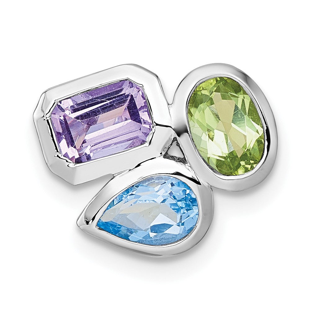 Sterlingsilber Rhodiniert Poliert Blautopas /peridot/amethyst Kette Anhänger