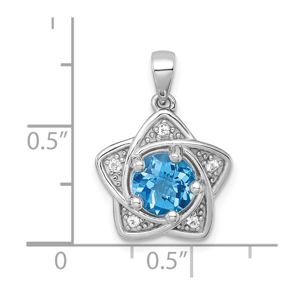 Sterlingsilber Rhodiniert Licht Schweizer Blautopas /white Topas Stern Anhänger