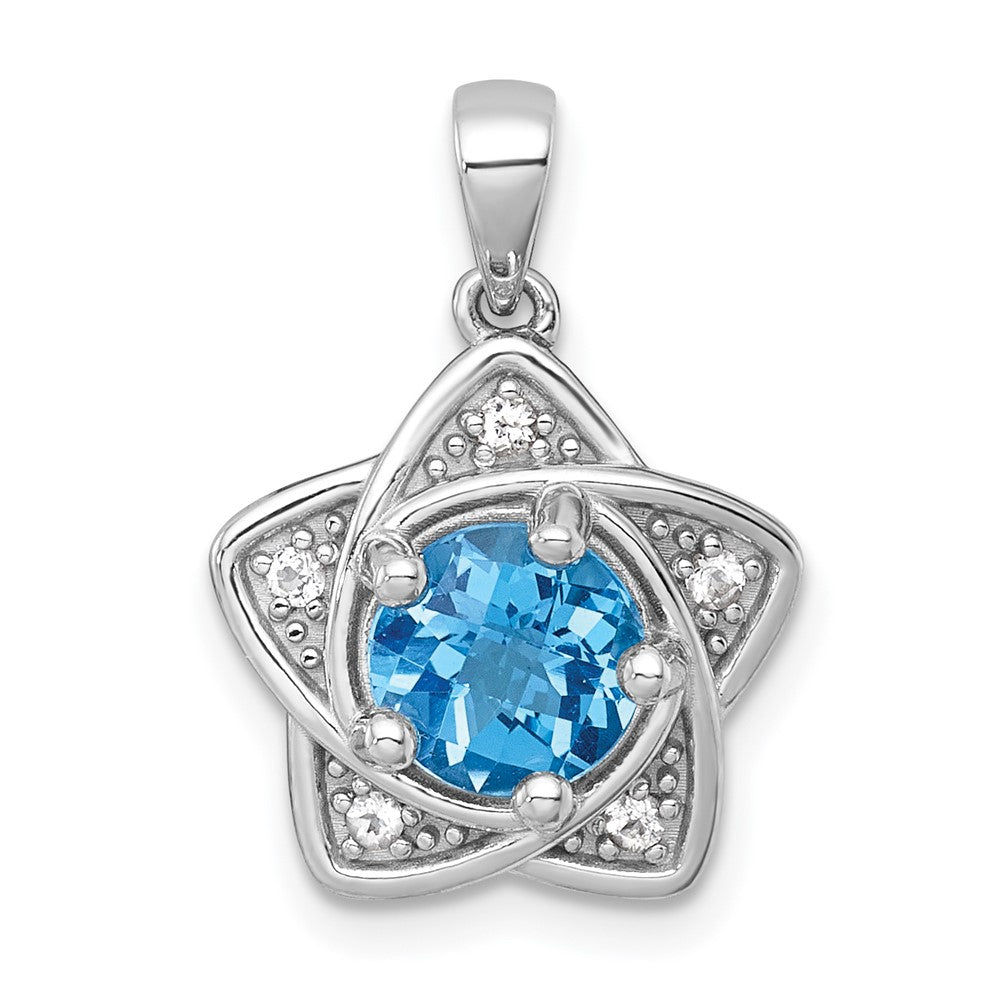Sterlingsilber Rhodiniert Licht Schweizer Blautopas /white Topas Stern Anhänger