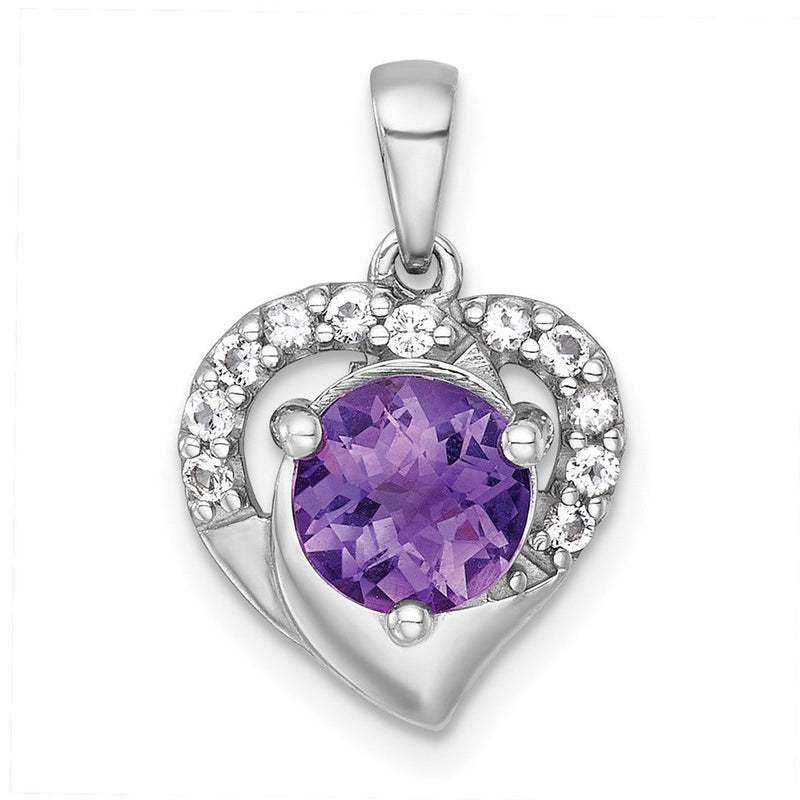 Sterlingsilber Rhodiniert Poliert Fantasie Amethyst und Weiß Topas Herz Anhänger