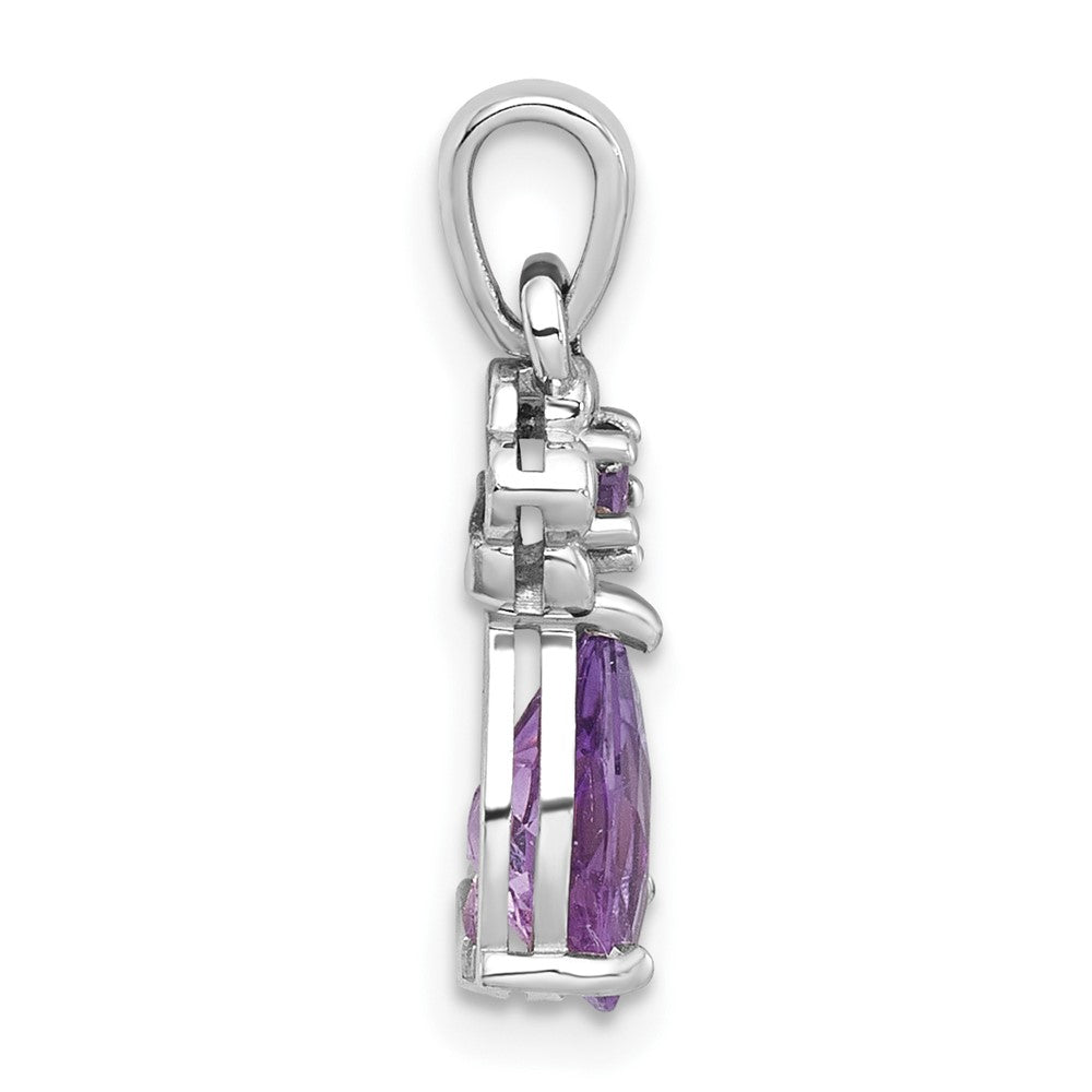 Sterlingsilber Rhodiniert Poliert Amethyst Blumen Tropfen Anhänger
