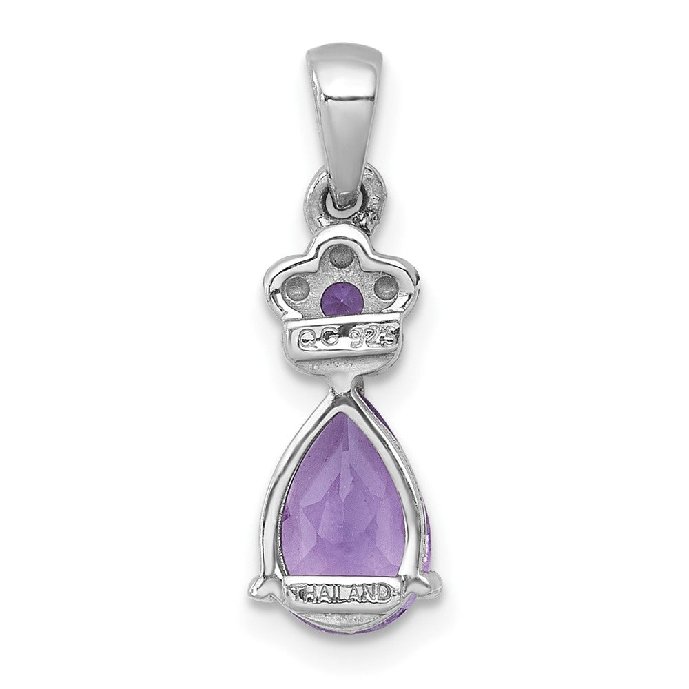 Sterlingsilber Rhodiniert Poliert Amethyst Blumen Tropfen Anhänger