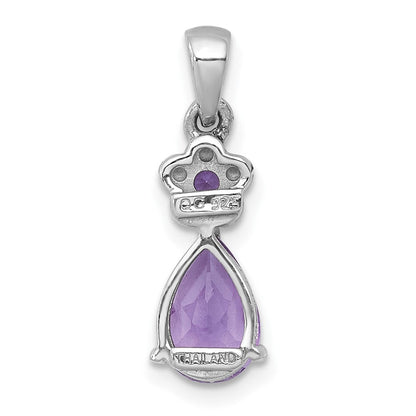 Sterlingsilber Rhodiniert Poliert Amethyst Blumen Tropfen Anhänger