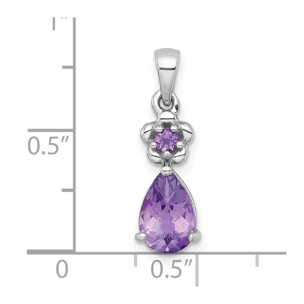 Sterlingsilber Rhodiniert Poliert Amethyst Blumen Tropfen Anhänger