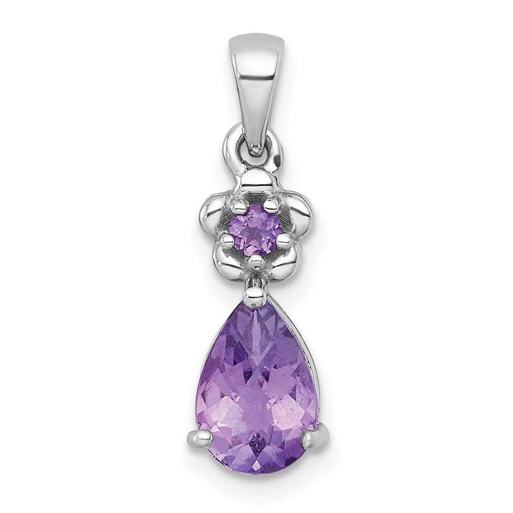 Sterlingsilber Rhodiniert Poliert Amethyst Blumen Tropfen Anhänger