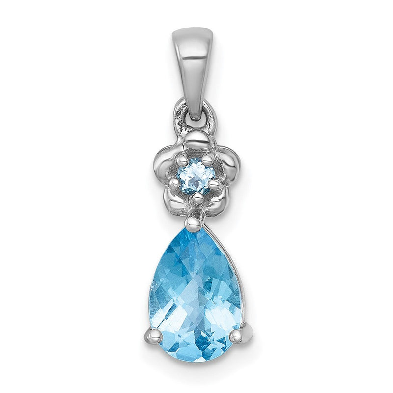 Sterlingsilber Rhodiniert Poliert Licht Schweizer Blautopas Blumen Tropfen Anhänger