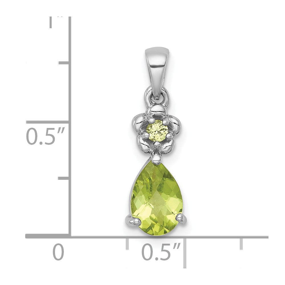 Sterlingsilber Rhodiniert Poliert Peridot Blumen Tropfen Anhänger