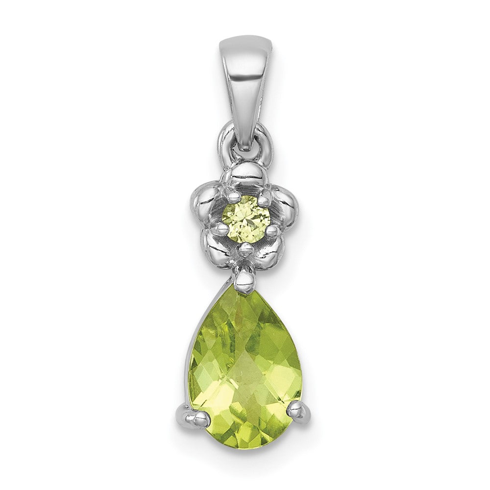 Sterlingsilber Rhodiniert Poliert Peridot Blumen Tropfen Anhänger