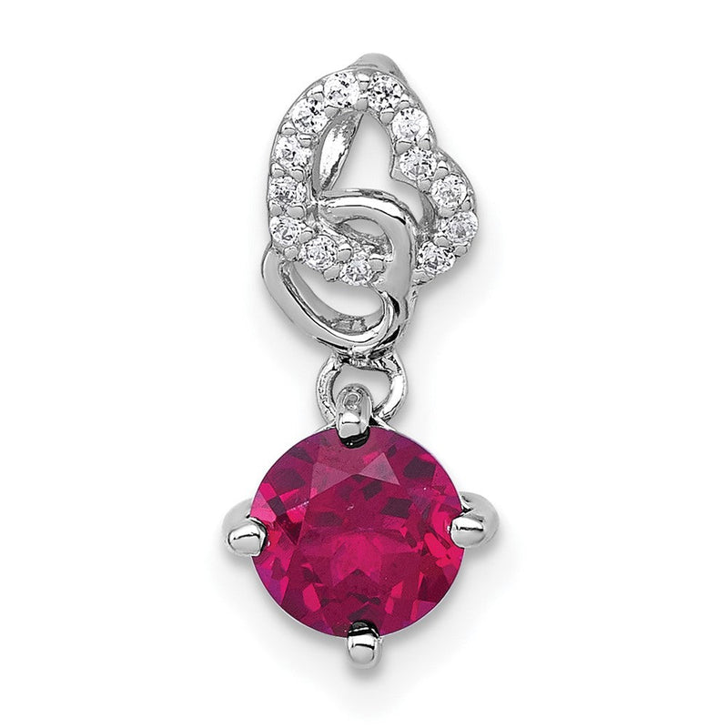 Sterlingsilber Rhodiniert Poliert Cr. Rubin & Zirkonia Dangling Herz Kette Anhänger