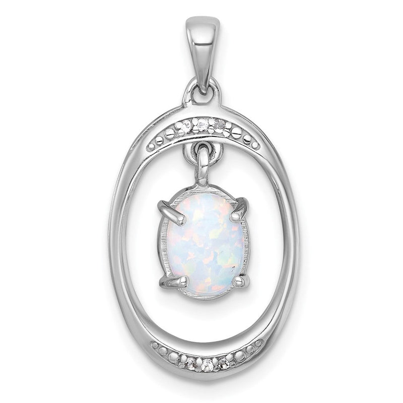 Sterlingsilber Rhodiniert Poliert Fantasie Lab Cr. Opal/white Topas Oval Anhänger