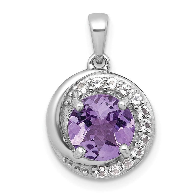 Sterlingsilber Rhodiniert Poliert Fantasie Amethyst und Weiß Topas Kreis Anhänger