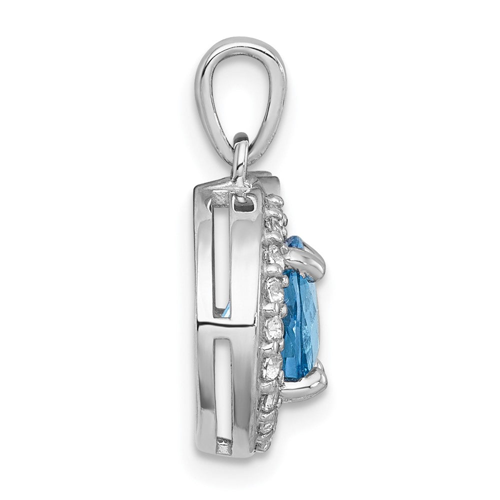 Sterlingsilber Rhodiniert Poliert Licht Schweizer Bt/white Topas Kreis Anhänger