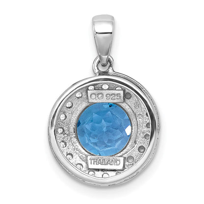 Sterlingsilber Rhodiniert Poliert Licht Schweizer Bt/white Topas Kreis Anhänger