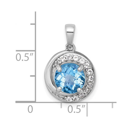Sterlingsilber Rhodiniert Poliert Licht Schweizer Bt/white Topas Kreis Anhänger