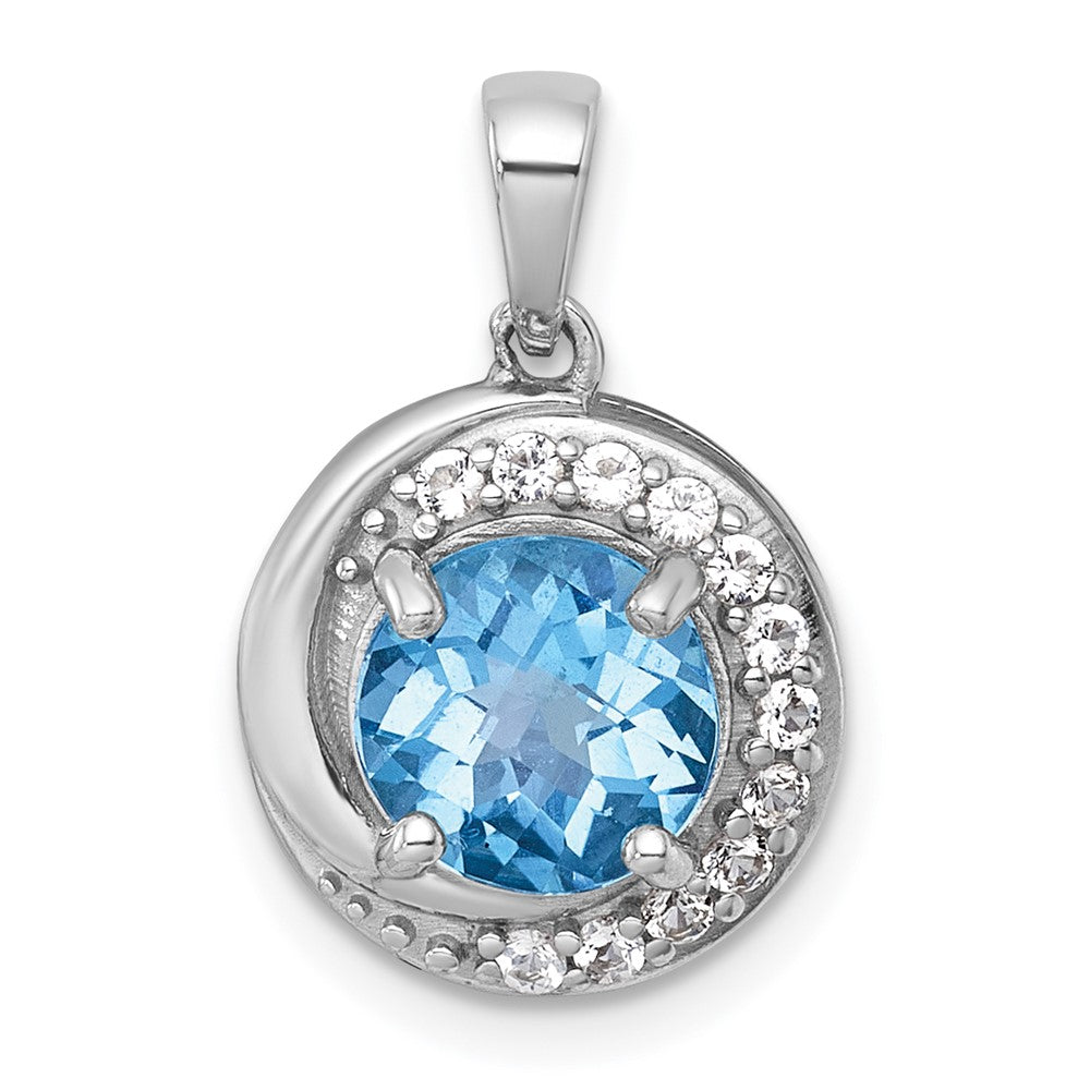 Sterlingsilber Rhodiniert Poliert Licht Schweizer Bt/white Topas Kreis Anhänger